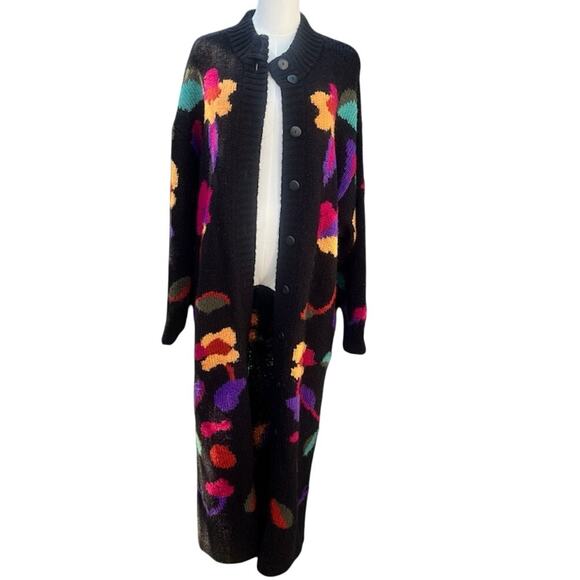 Fitting Image Sweaters - FITTING IMAGE Vintage 1980’s  Abstract Floral Duster Cardigan Sweater Coat
